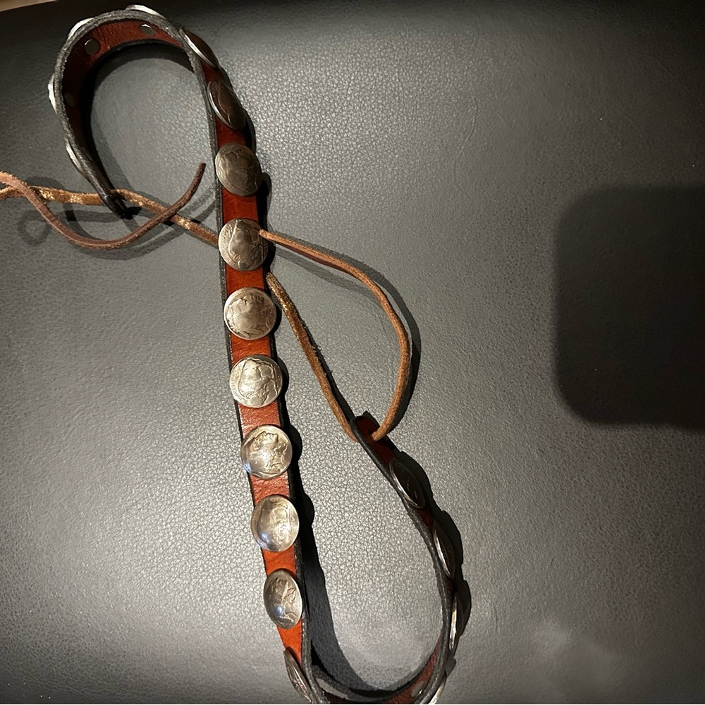 Brown Leather Hat Band with Silver Buffalo Knickel Conchos